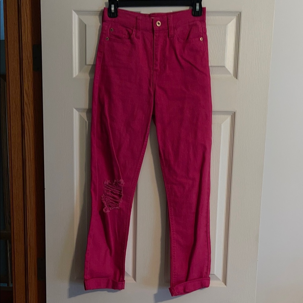 Vibrant Pink Distressed Jeans